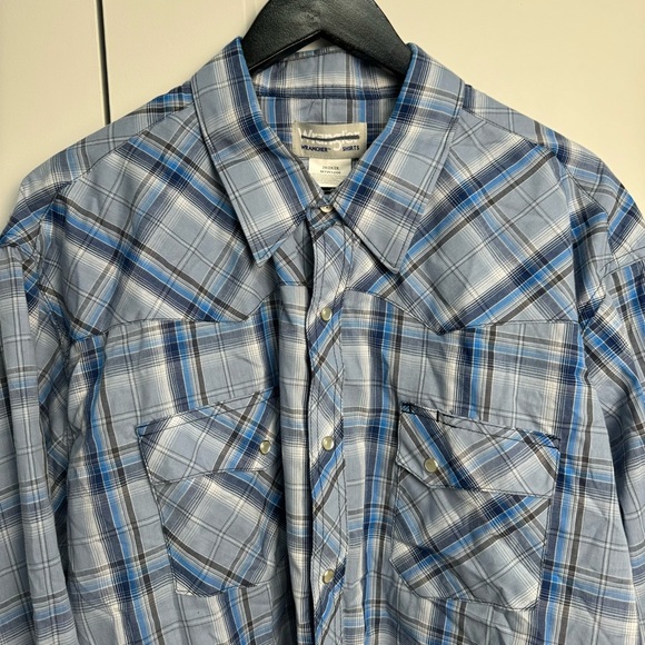 Wrangler Men’s Blue Plaid Pearl Snap Long Sleeve Western Wrancher Shirt 2XL - Picture 4 of 8